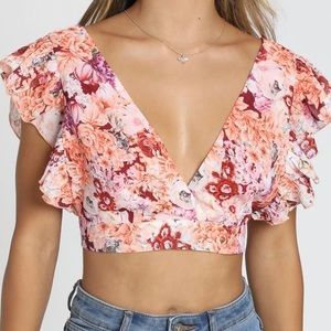 Let's Mingle Top In atomic tangerine floral.